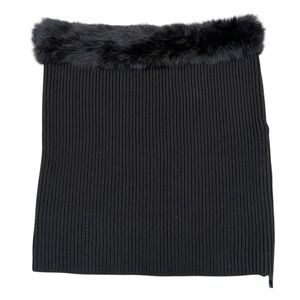 W By Worth Chocolate Brown Chunky Knit Sweater‎ Skirt With Rabbit Fur Trim